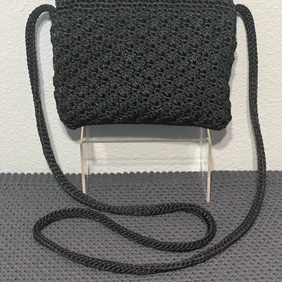 The Sak Black Crochet Woven Crossbody Small Purse Hand Bag 7x6in - Picture 2 of 9